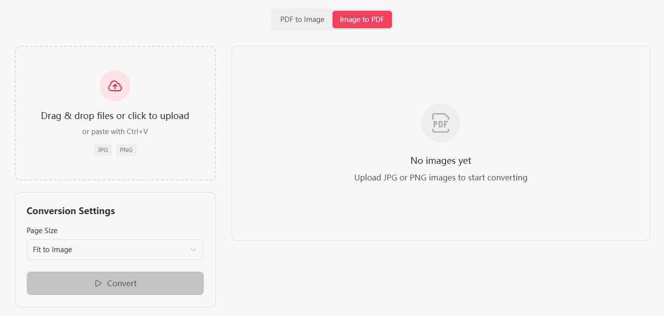 Image to PDF tool interface